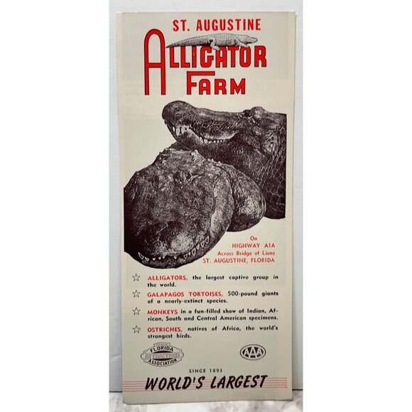 St Augustine Alligator Farm Brochure Florida Travel Souvenir Pamphlet Hwy A1A - Picture 1 of 6